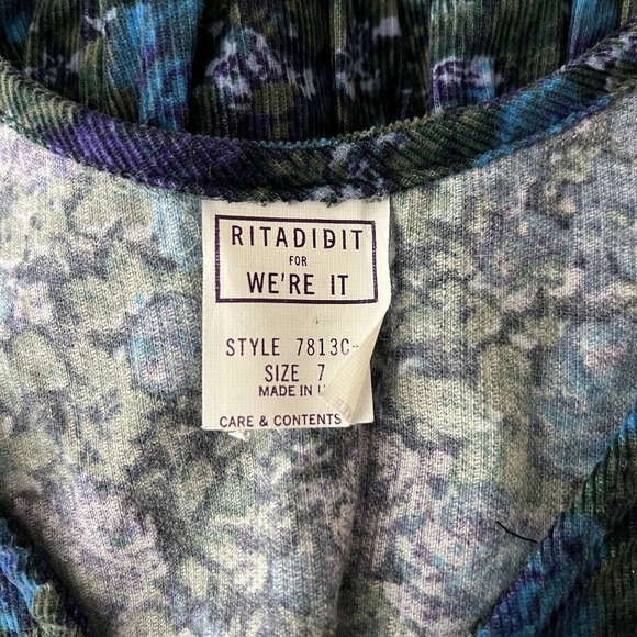 Rita Did It Dress Girls 7 Blue Green Floral Flower Corduroy Bloomcore Vintage - Picture 5 of 6